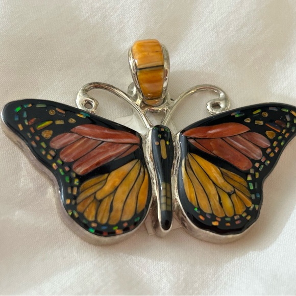 Sterling Silver Inlay Butterfly Pendant - Picture 2 of 5